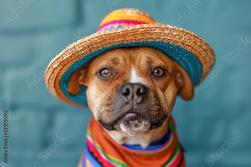 Celebration of Cinco de Mayo Adorable dog donning a Mexican. Generative Ai