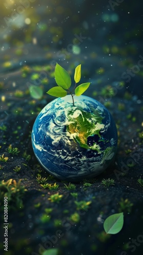 Globe earth with plant green environment theme nature conservation issue