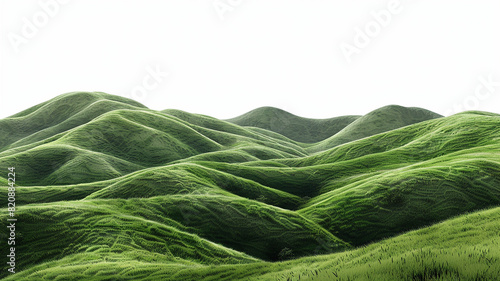 Panoramic green hills isolated on white background