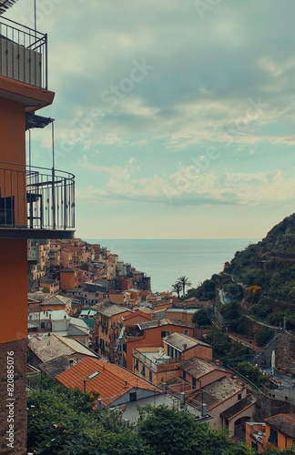 old tourist vintage town in italy near the sea and mountains