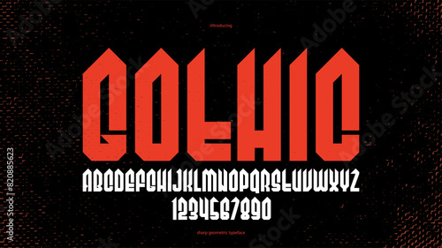 Sharp and bold vector display font for logo, gothic or heavy metal style modern typeface, edgy hard rock letters and numbers alphabet for titles or slogans, heavy typography.