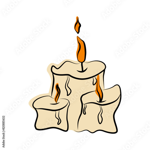 Burning candles in line style isolated. Flat Halloween icon (ID: 820885632)