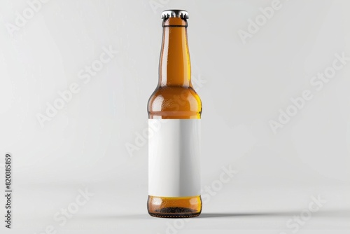 Blank Label Beer Bottle on Minimalist White Background