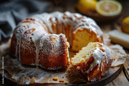 Ring lemon cake, Ciambella, Christmas bundt dessert, traditional pastry babka, easter sponge pie with icing