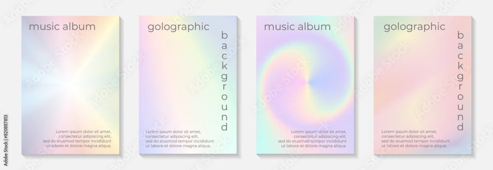 Naklejka premium Modern abstract card templates for flyer or poster with holographic or rainbow background.