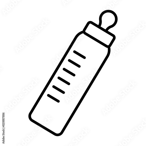 Illustration depicting a black icon of a baby bottle with a pacifier on a white background photo