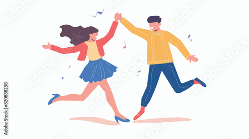 Joyful man and woman performing lindy hop dance movem photo