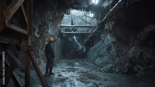 Worker in hard hat standing in the mine