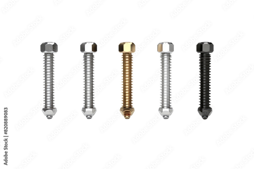 Screws Symphony: A Quartet of Diverse Fasteners on Blank Canvas on Transparent PNG Background... Screws Symphony: A Quartet of Diverse Fasteners on Blank Canvas on Transparent PNG Background...