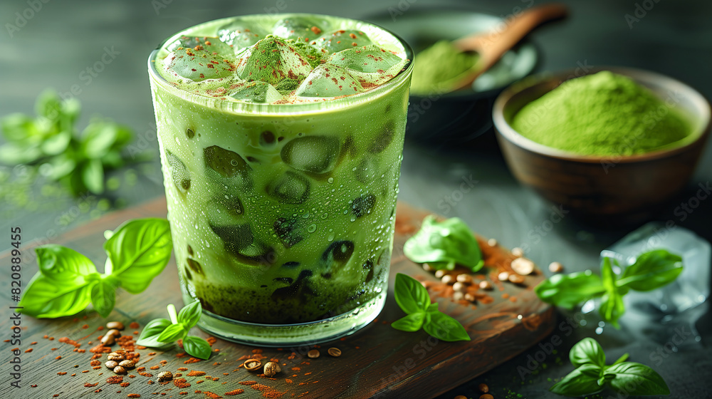 Iced Matcha Latte: green matcha latte served over ice for a refreshing twist. Iced Matcha Latte: green matcha latte served over ice for a refreshing twist.