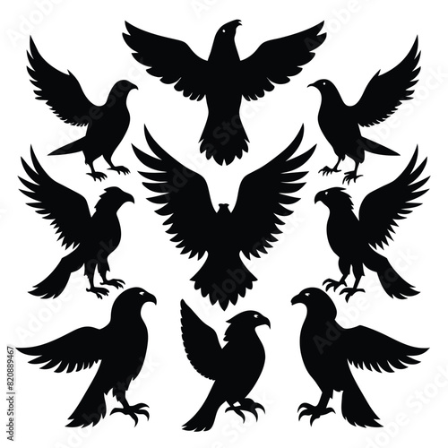 Set of Argentavis Magnificens black Silhouette Vector on a white background