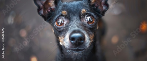 In A Whimsical Close-Up, The Bug-Eyed Muzzle Of A Funny Russian Toy Terrier Peers Mischievously Through, Standard Picture Mode photo