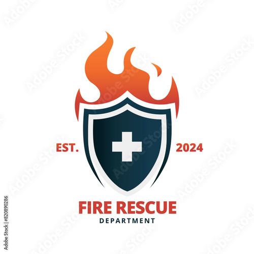 911 Fire shield logo illustration, suitable for fire prevention logo or fire safety logo or fire guard department. Suitable for T-shirt, Badge, Emblem, print, identity. Isolated and editable color