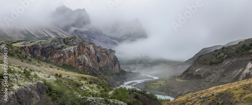 In Torres Del Paine  Chile  The Serrano River Winds Through A Foggy Morning  Creating A Mystical And Serene Atmosphere  Standard Picture Mode