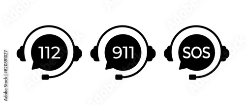 Emergency call icon vector set. Help telephone number symbol