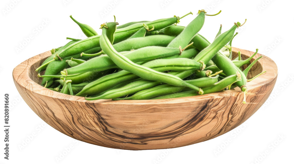 Verdant Harvest: A Wooden Bowl Overflowing With Fresh Green Beans Verdant Harvest: A Wooden Bowl Overflowing With Fresh Green Beans