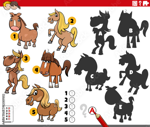finding shadows activity with cartoon horses characters