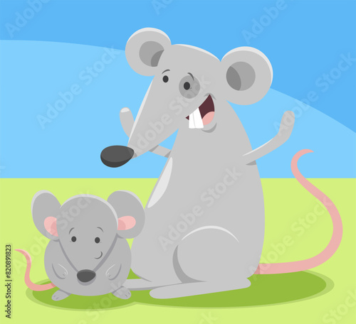 funny cartoon mouse mom and baby animal characters