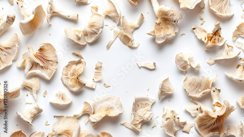 Pieces of fresh mushrooms on white background