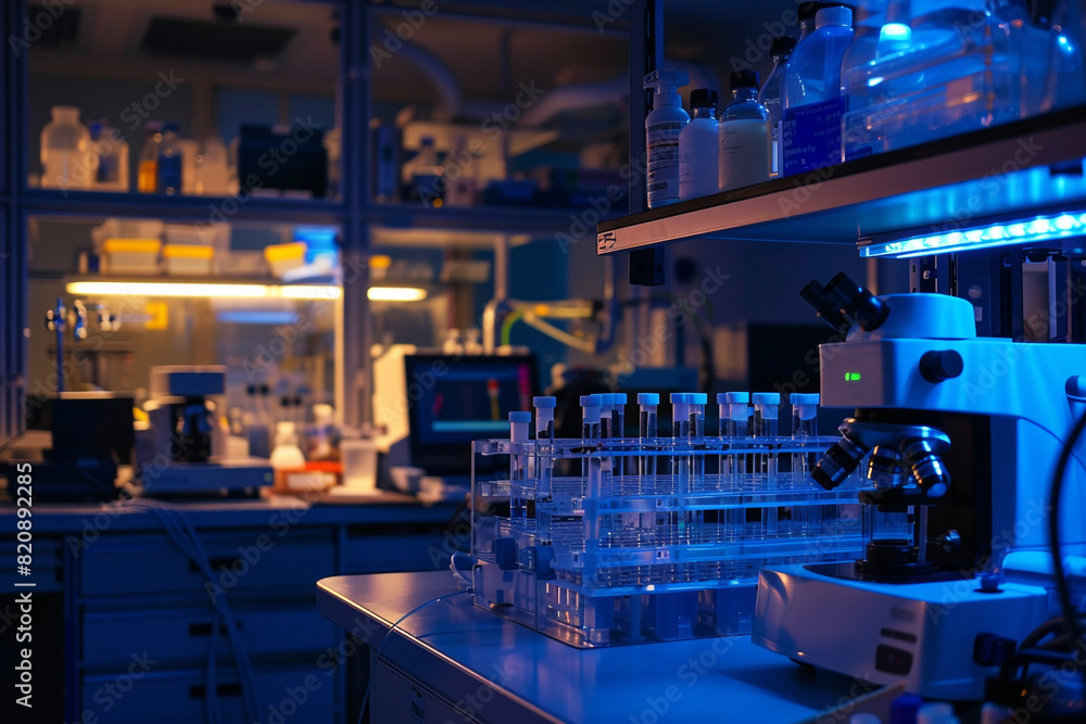 Lab scene cutting-edge technology warning lights blink Lab scene cutting-edge technology warning lights blink