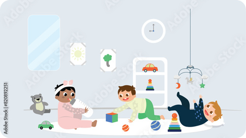children playing with toys in kinder garden