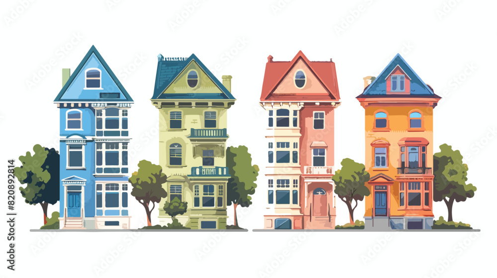 Line art residential house Four . Colorful illustration