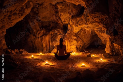 Meditation in a Candlelit Cave Sanctuary