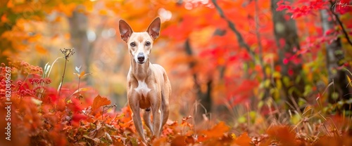 Amidst The Vibrant Fall Colors, An Elegant African Greyhound Stands Out, Its Sleek Form Blending Harmoniously With The Autumn Scenery