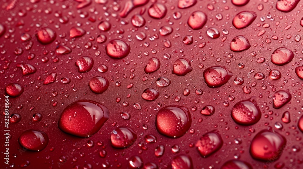 Water droplets on a red background