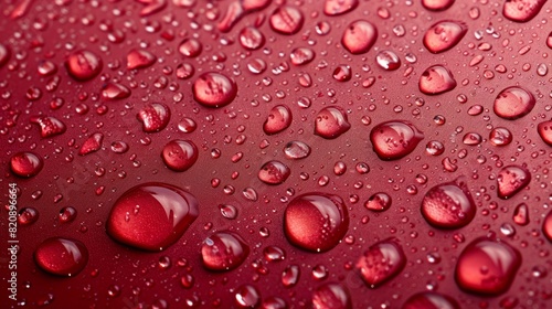 Water droplets on a red background