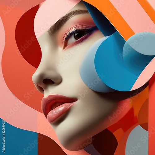 a colorful and shapes woman portrait concept