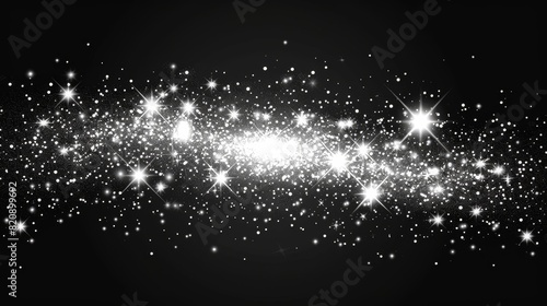 Featuring glitter  star dust  or twinkle on a black background with bokeh effect. Glistening glitter  holiday design  night sky  or space. Detailed 3D modern illustration.