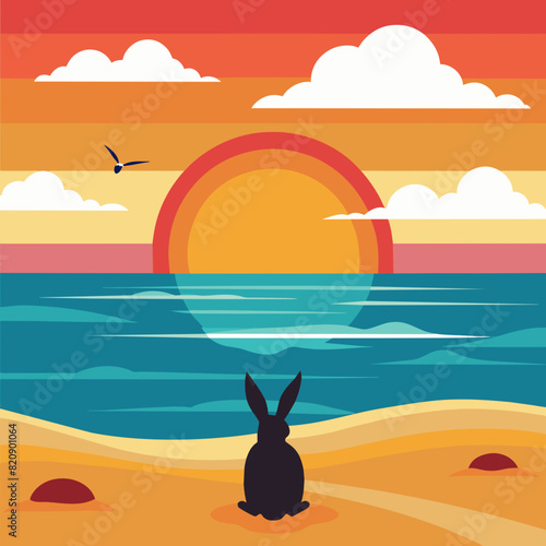 Silhouette of a rabbit on the beach