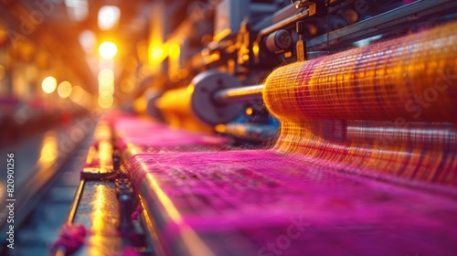 Textile Industry in Motion: Vibrant Fabric Production Line. Generative ai.