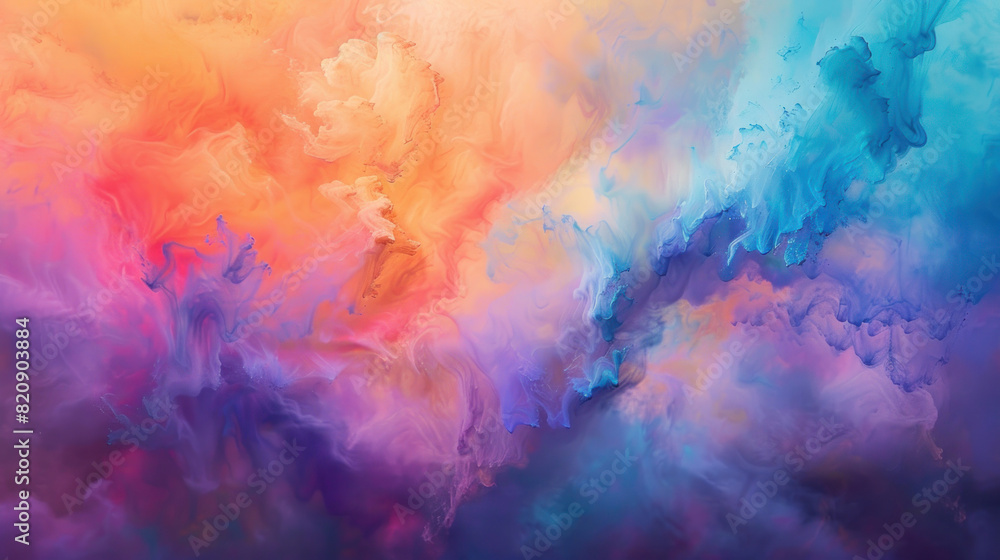 Abstract art of pastel powder clouds blending on a canvas, vibrant and soothing. Abstract art of pastel powder clouds blending on a canvas, vibrant and soothing.