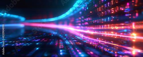 Just as high-speed data streams flow through futuristic cyberspace, fluorescent blue and pink lines create a dynamic digital landscape