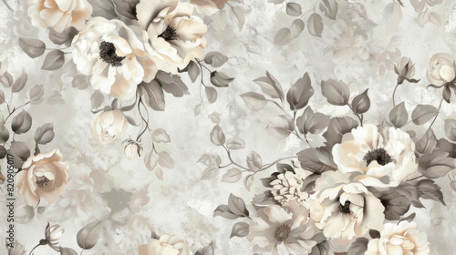 Add a touch of vintage charm to your space with a floral wallpaper design  boasting intricate details and muted colors that evoke a sense of nostalgia and romance.