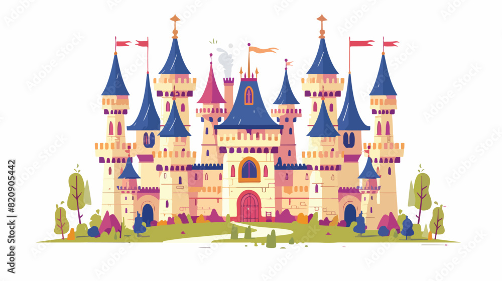 Medieval castle flat vector illustration. Cartoon 