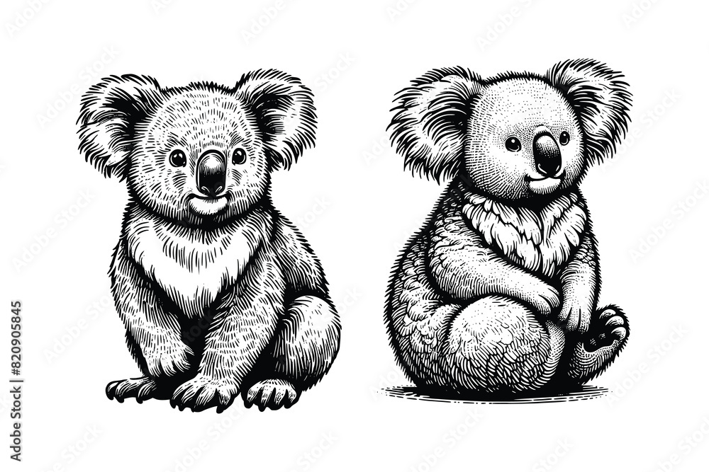 koala illustration. hand drawn koala black and white vector ...