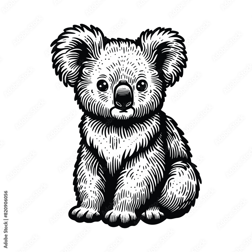 koala illustration. hand drawn koala black and white vector ...