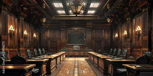 Antique Judicial Chambers Classic Courtroom Design Retro Legal Environment