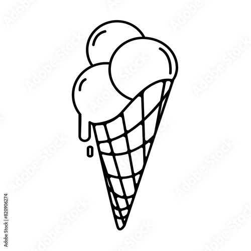 Ice cream cone line icon, logo, emblem design on white background.Summer dessert.Vector illustration of ice cream outline style drawing