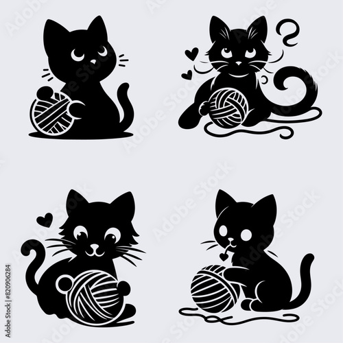 Playful Cat With Yarn Ball