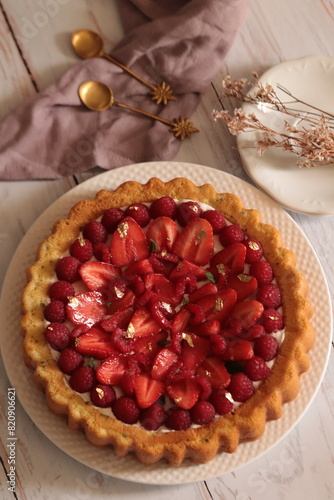 tarte aux fraises et aux framboises