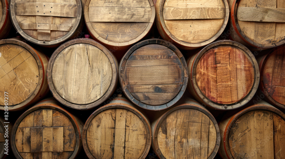 Background of wooden wine casks neatly arranged in a cellar. Background of wooden wine casks neatly arranged in a cellar.