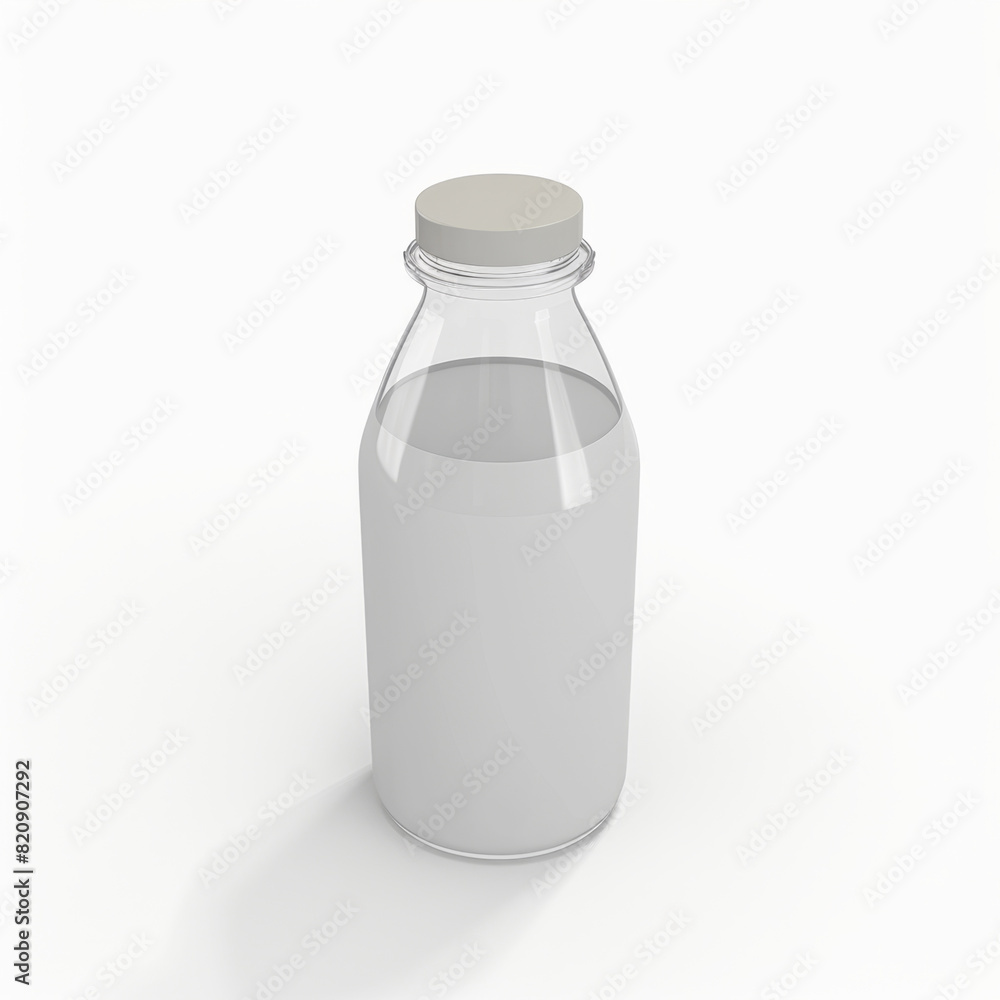 Milk in a glass bottle icon in 3D style on a white background Milk in a glass bottle icon in 3D style on a white background