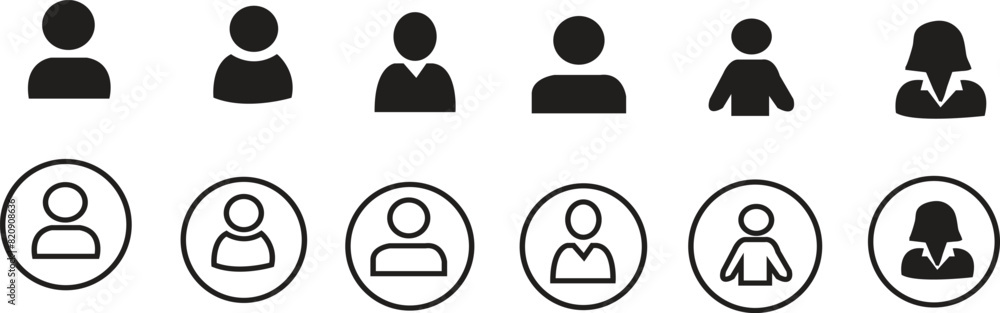 User icon vector set. Profile and people silhouette collection. Icon set includes user, person, group, and team icons in a simple linear and solid style with transparent background. User icon vector set. Profile and people silhouette collection. Icon set includes user, person, group, and team icons in a simple linear and solid style with transparent background.