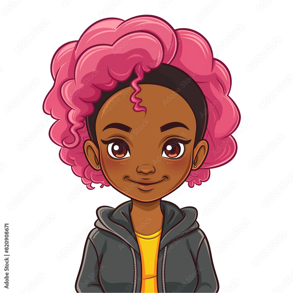 african girl with pink hair . Clipart PNG image . Transparent background . Cartoon vector style african girl with pink hair . Clipart PNG image . Transparent background . Cartoon vector style