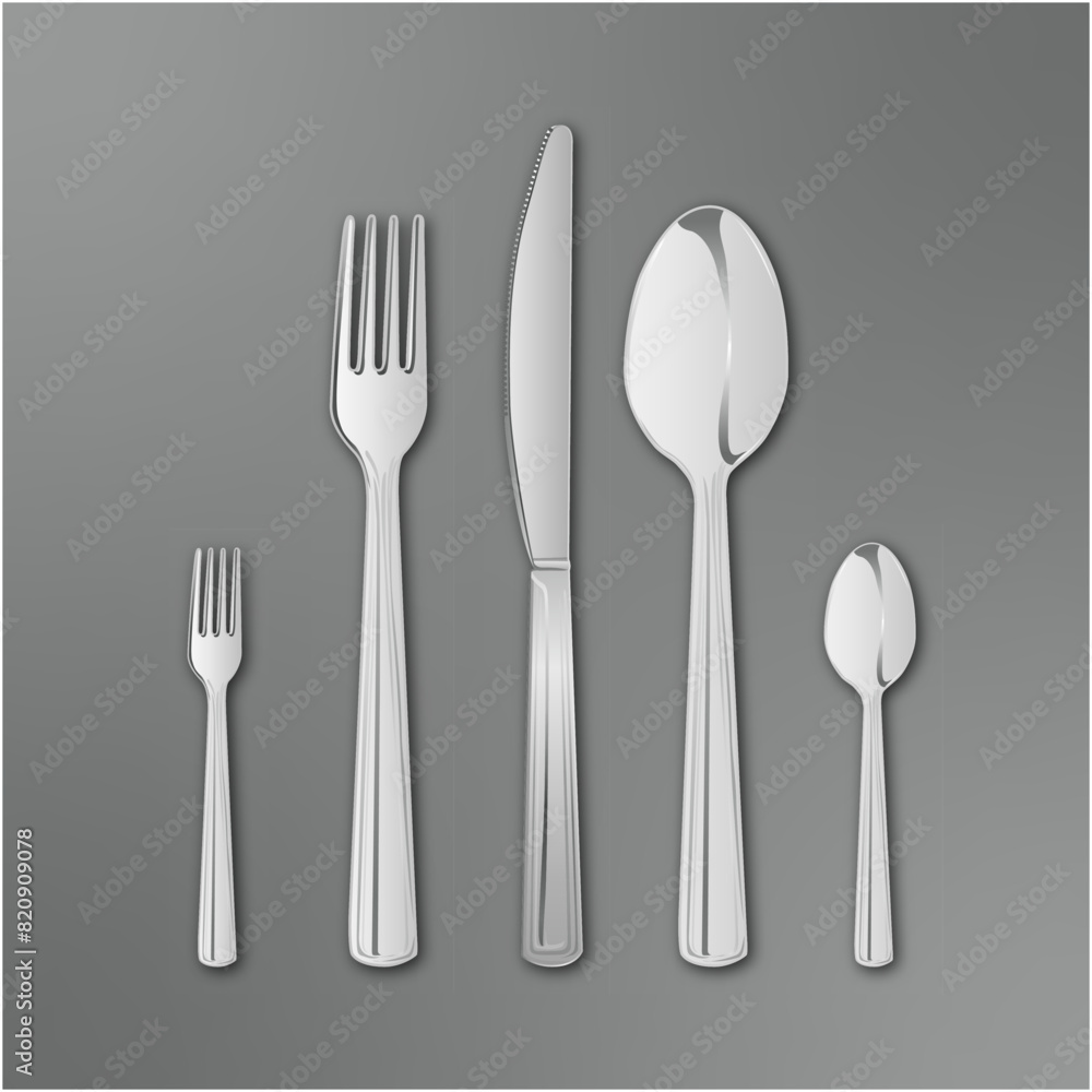 Cutlery Set of Silver Forks Spoons and Knife Vector Cutlery Set of Silver Forks Spoons and Knife Vector