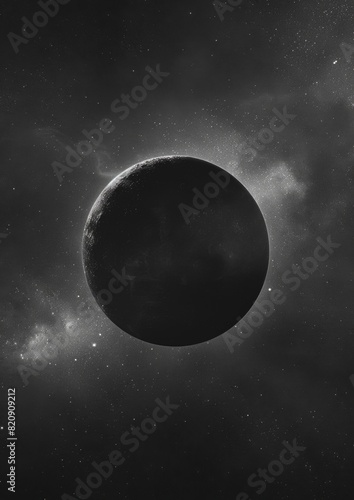 Black background with the silhouette of an eclipse in space, solar eclipse, outer space.